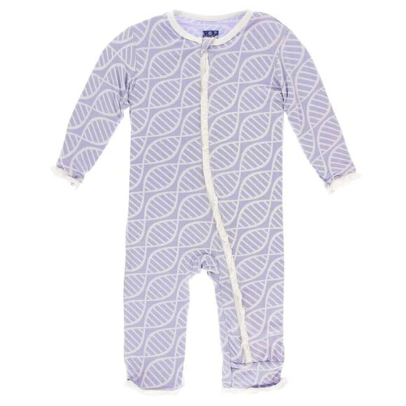 KicKee Pants EUC Bamboo Classic Ruffle Coverall with Zipper - Lilac Double Helix - Picture 1 of 5